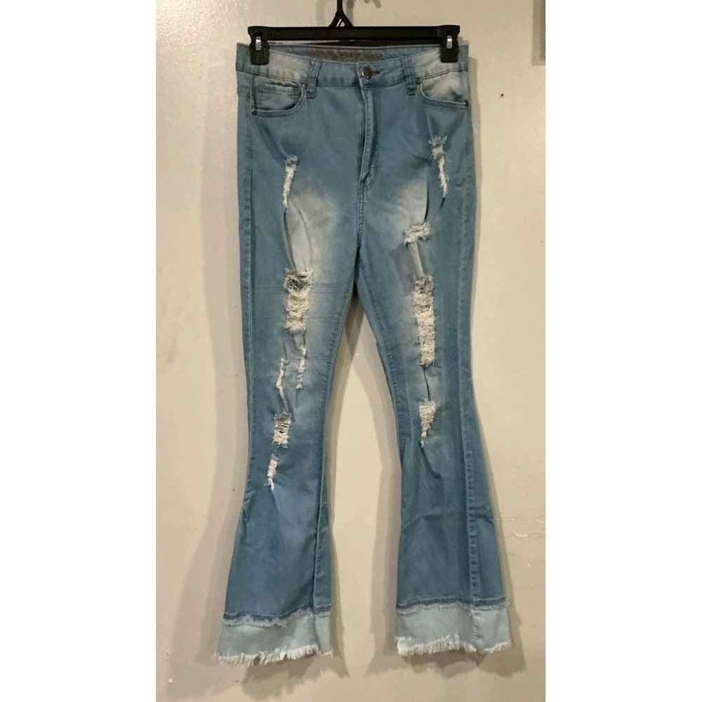 V.I.P. girls Blue Jeans Size 13/14 Ripped Style And Flare Bottoms